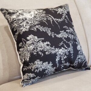 French Country Toile Accent Pillow, Waverly "La Petite Ferme/Blackbird" - New